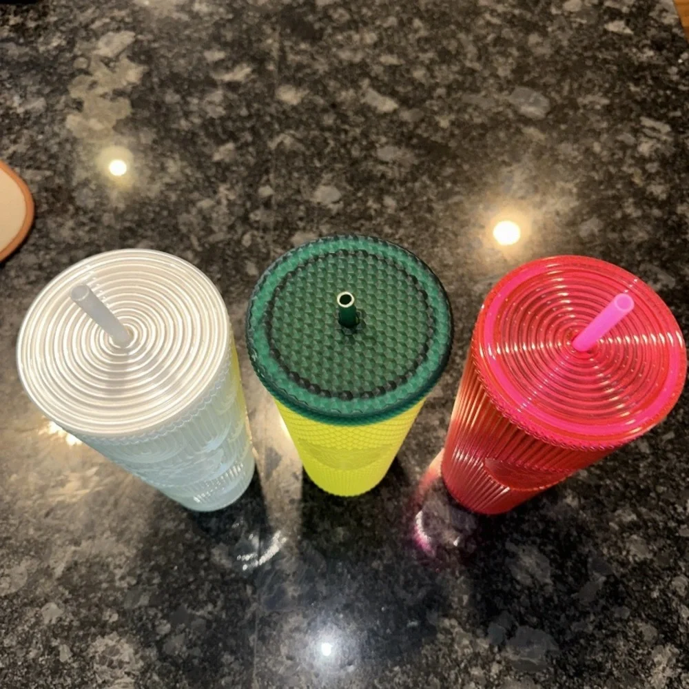 Lot of 3 Starbucks Venti Cold Cup Tumblers Plastic Hawaii Pineapple Pink Pearl